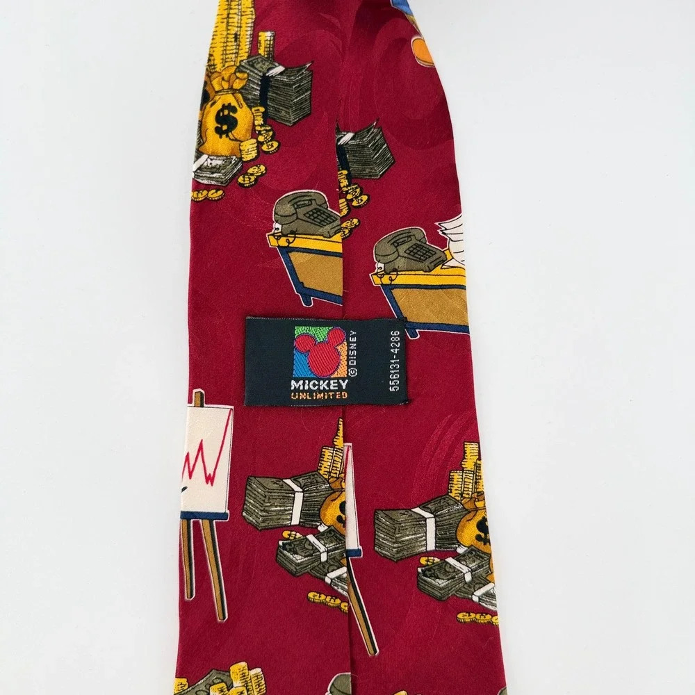 MICKEY UNLIMITED Mickey Mouse Money Silk Tie Red Vintage Disney Businessman